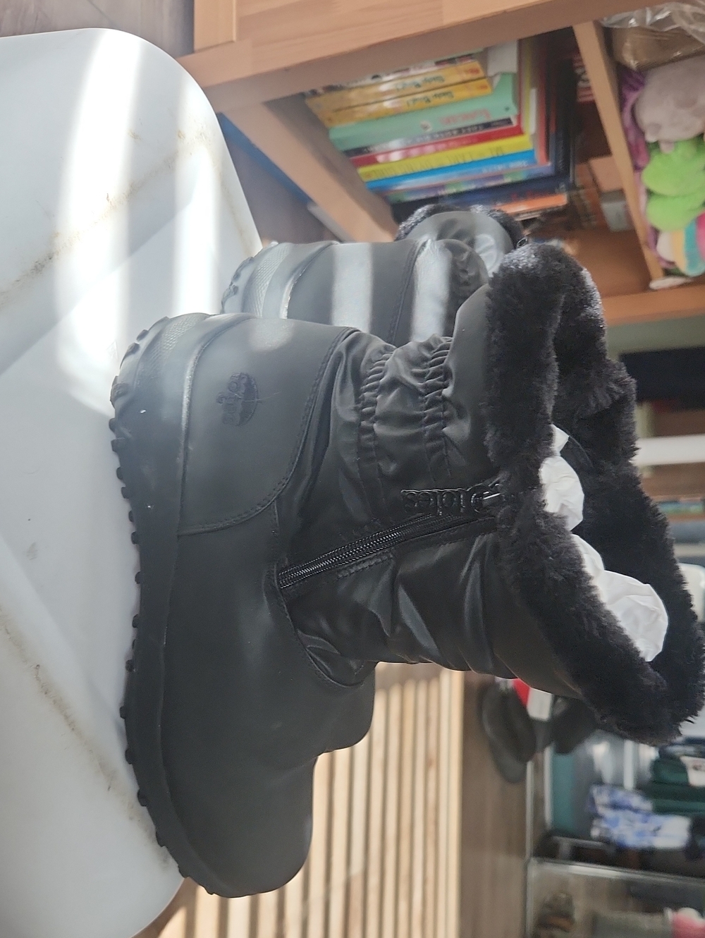 totes Women's Black Faux Fur Winter Zip Boots